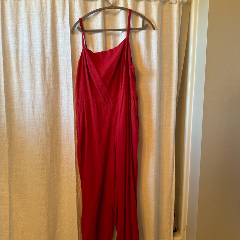 Old Navy Red Cropped Spaghetti Strap Jumpsuit